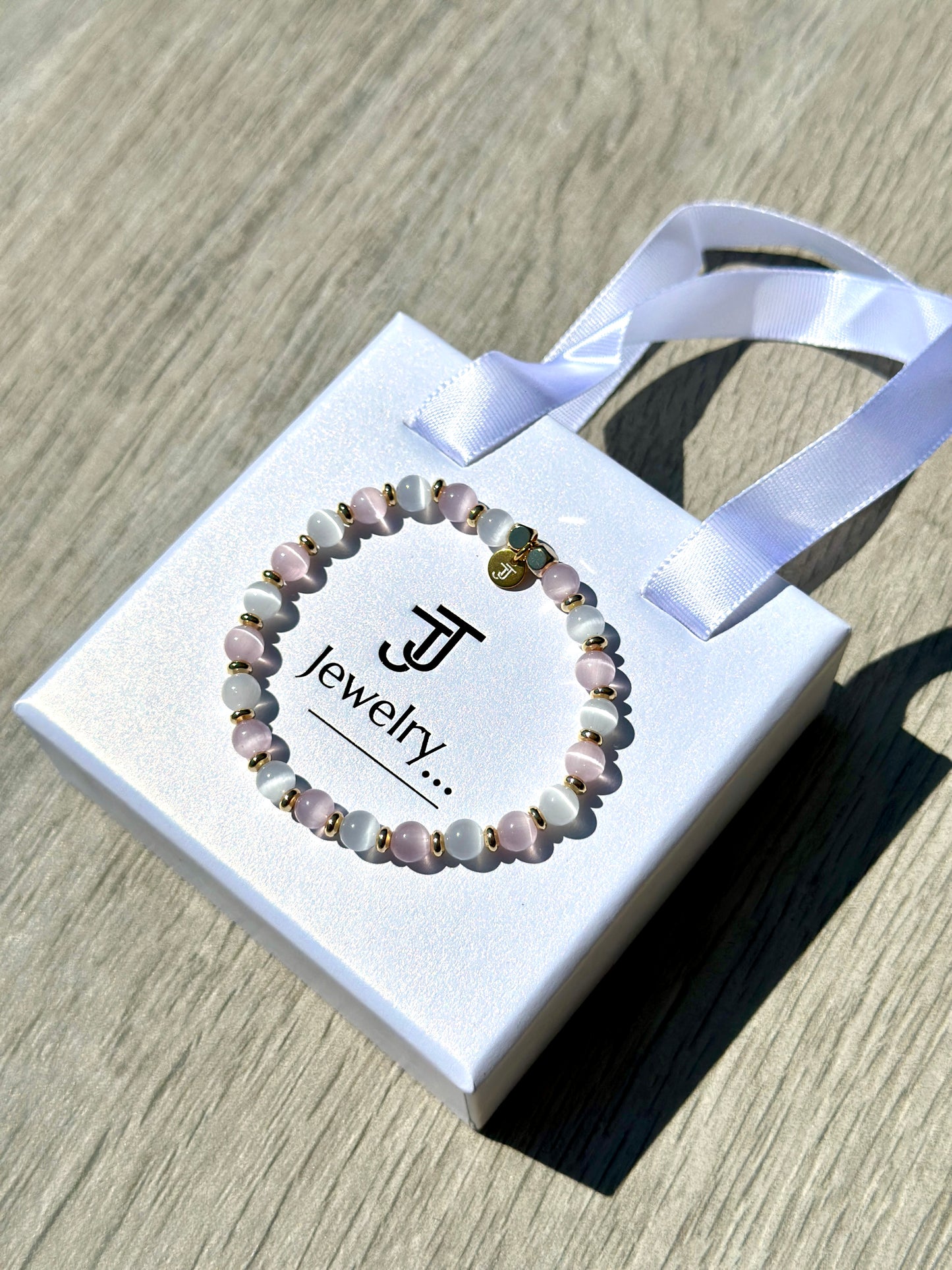 Pink & White Cat's Eye Bracelet - Protection and Clarity