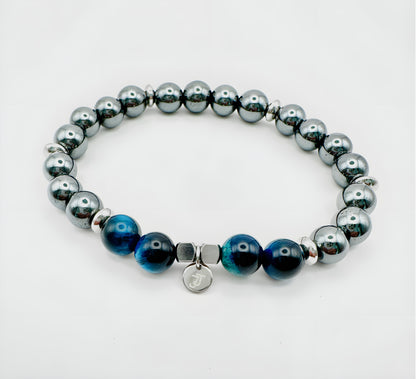 Bracelet Hématite Œil de Tigre Bleu - Volonté