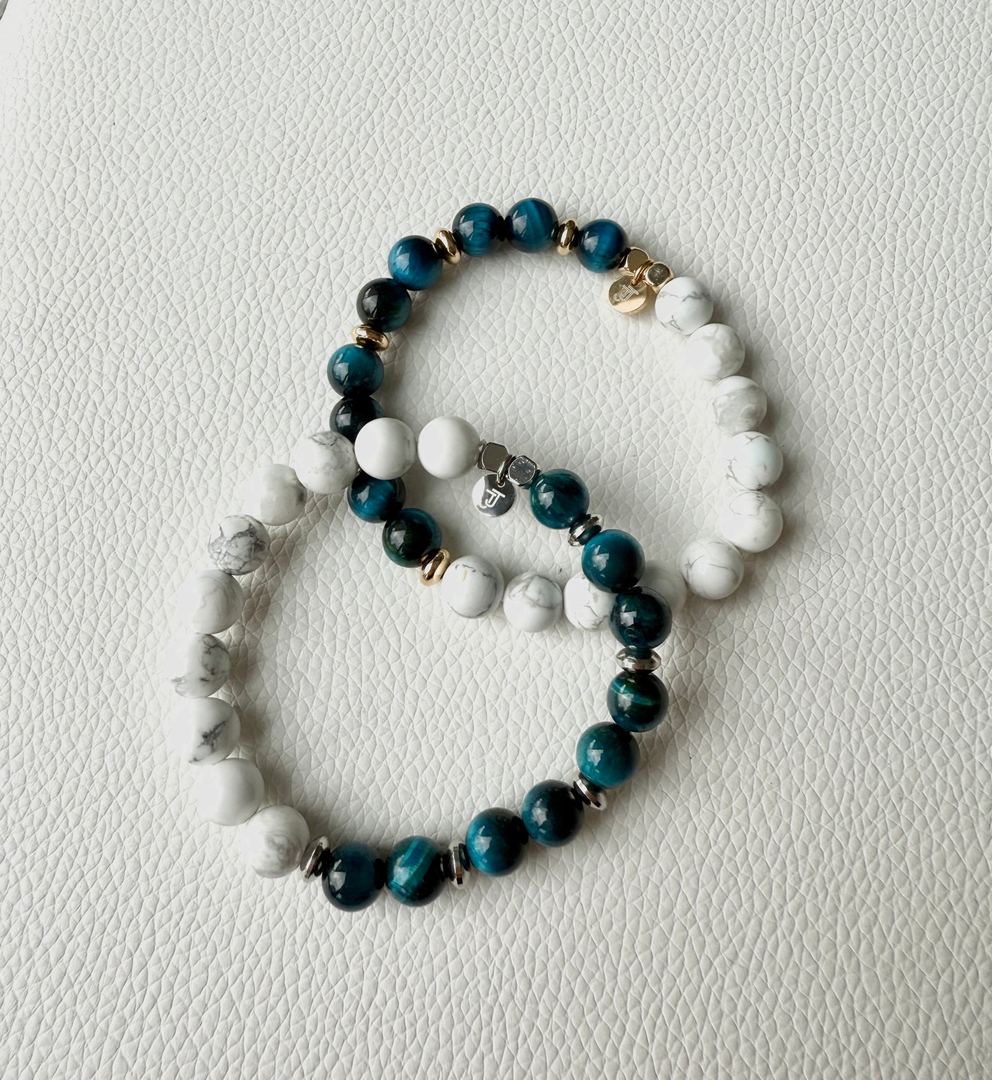 DUO - Oeil de Tigre Bleu & Howlite - 8mm