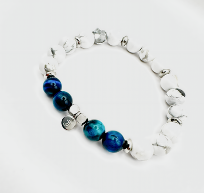 Bracelet Œil de tigre Bleu & Howlite - Harmonie