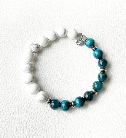 DUO - Oeil de Tigre Bleu & Howlite - 8mm