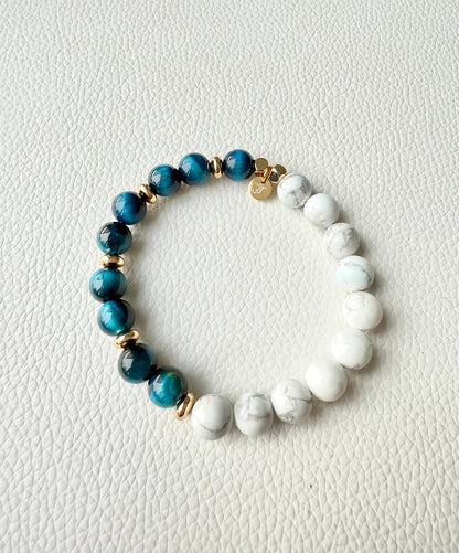 DUO - Oeil de Tigre Bleu & Howlite - 8mm