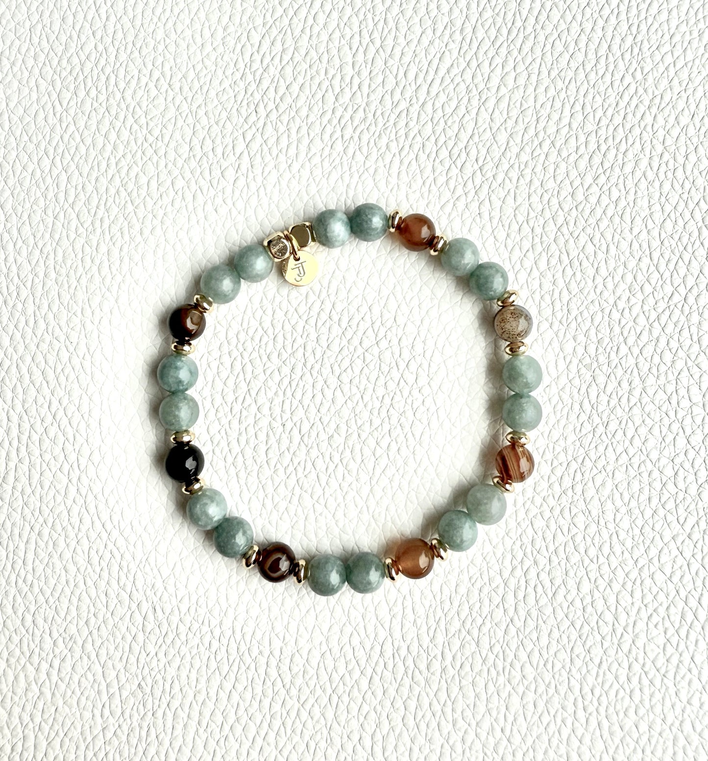 Bracelet Jade Vert & Agate Marron - Harmonie & Stabilité