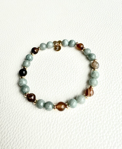 Bracelet Jade Vert & Agate Marron - Harmonie & Stabilité