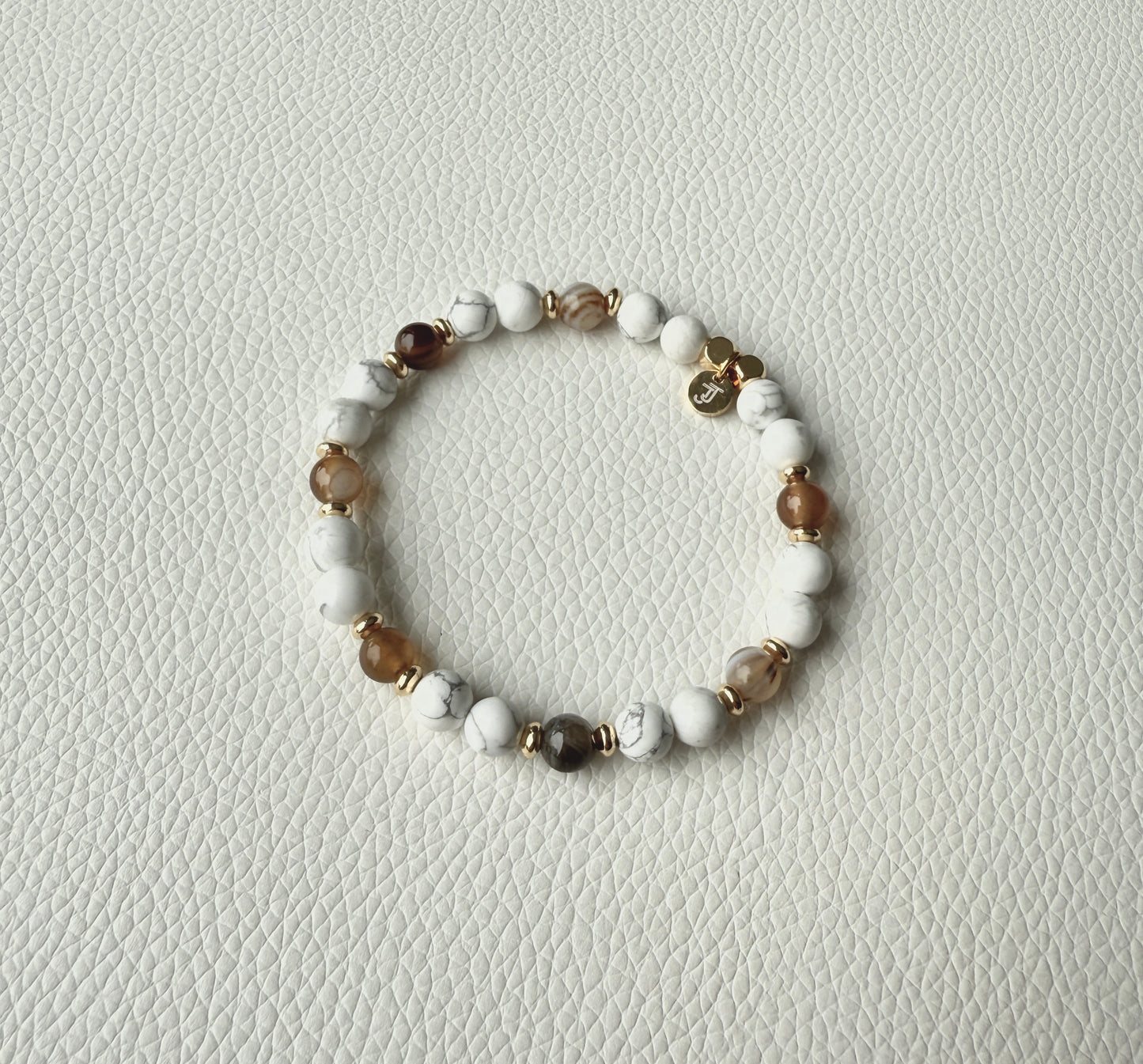 Bracelet Howlite & Agate Marron - Sérénité & Stabilité