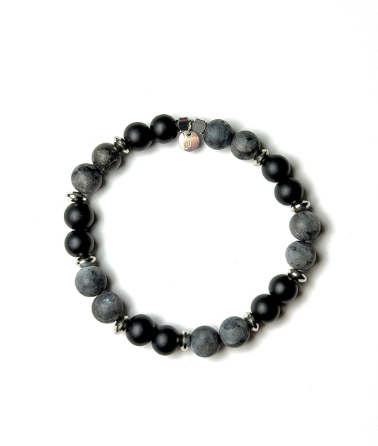 Bracelet Labradorite & Agate Noire Mat - Protection, Énergie & Distinction