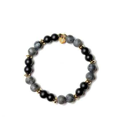 Bracelet Labradorite & Agate Noire Mat - Protection, Énergie & Distinction