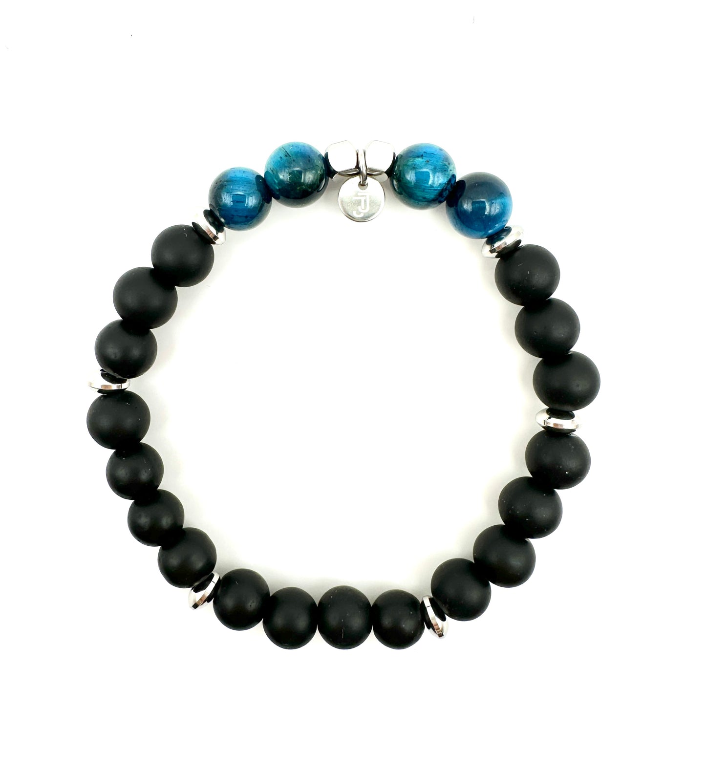 Bracelet Agate Noir Mat & Oeil de Tigre Bleu - Force et Protection