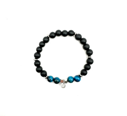 Bracelet Agate Noir Mat & Oeil de Tigre Bleu - Force et Protection