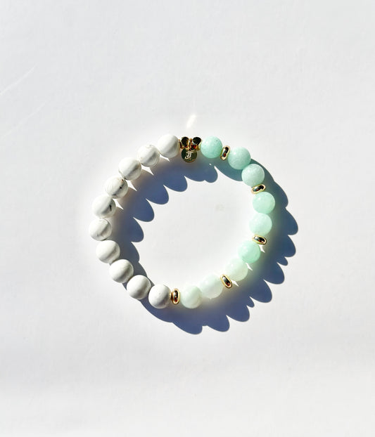 DUO - Quartz vert & Howlite - 8mm